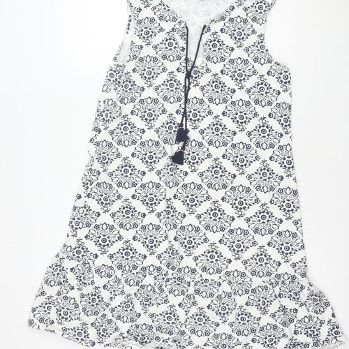 Boden Women’s Blue Geometric Cotton Stretch Shift Dress Size 10