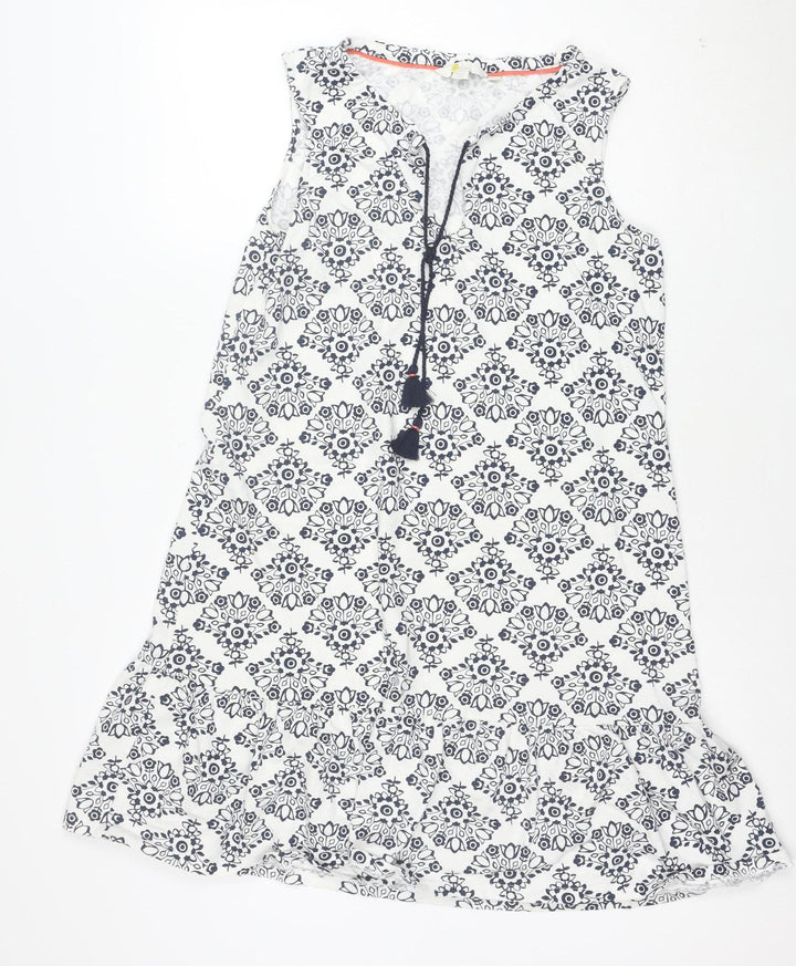 Boden Women’s Blue Geometric Cotton Stretch Shift Dress Size 10