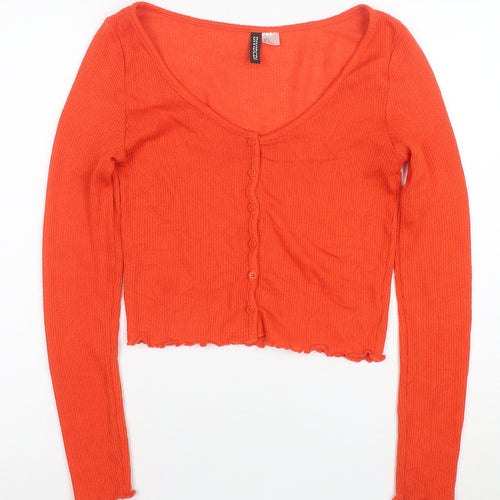 H&M Divided Women's Orange Cropped Knit Button-Up Top Size S