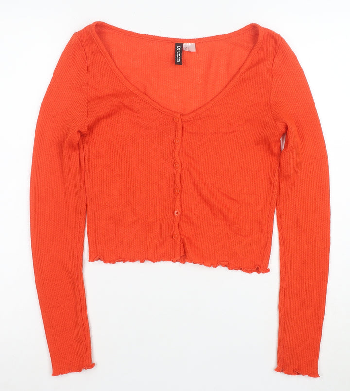 H&M Divided Women's Orange Cropped Knit Button-Up Top Size S