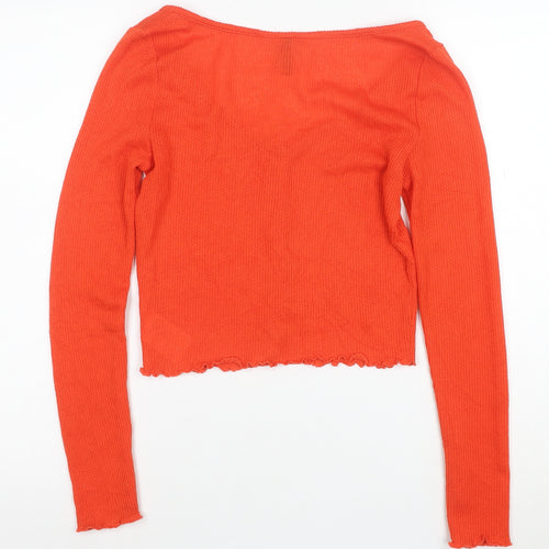 H&M Divided Women's Orange Cropped Knit Button-Up Top Size S