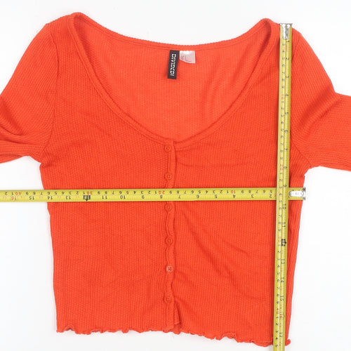 H&M Divided Women's Orange Cropped Knit Button-Up Top Size S