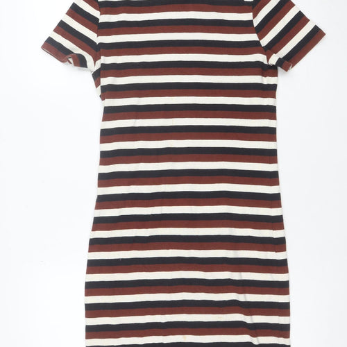 Zara Women Multicoloured Size 14 Striped Bodycon T-Shirt Dress