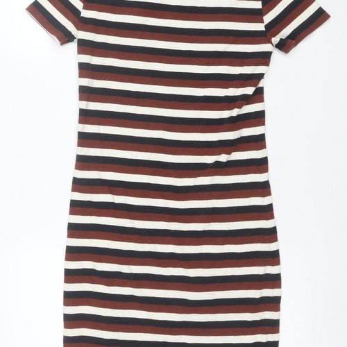 Zara Women Multicoloured Size 14 Striped Bodycon T-Shirt Dress