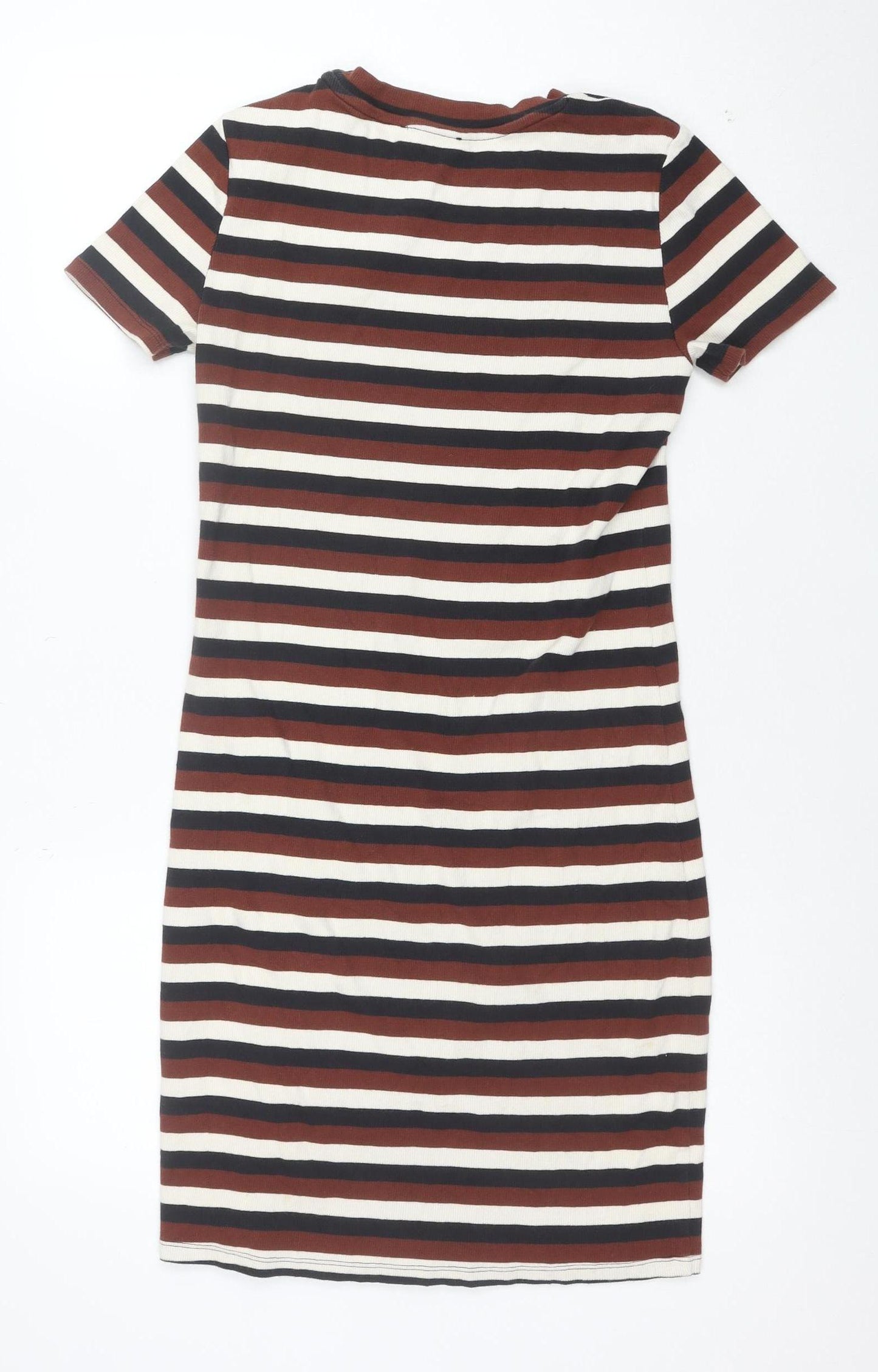 Zara Women Multicoloured Size 14 Striped Bodycon T-Shirt Dress