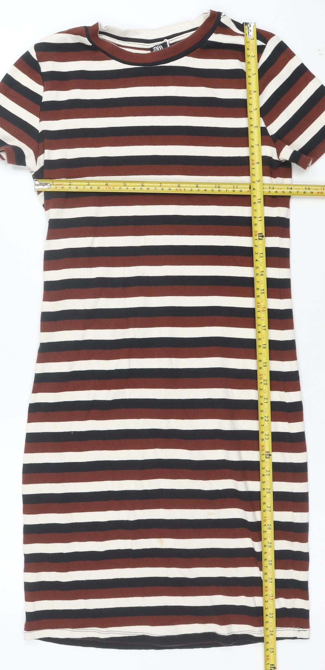 Zara Women Multicoloured Size 14 Striped Bodycon T-Shirt Dress