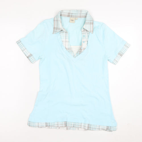 Cotton Traders Womens Blue V-Neck Polo Shirt Size 10 Short Sleeve