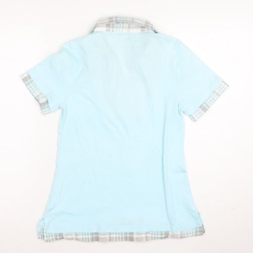 Cotton Traders Womens Blue V-Neck Polo Shirt Size 10 Short Sleeve