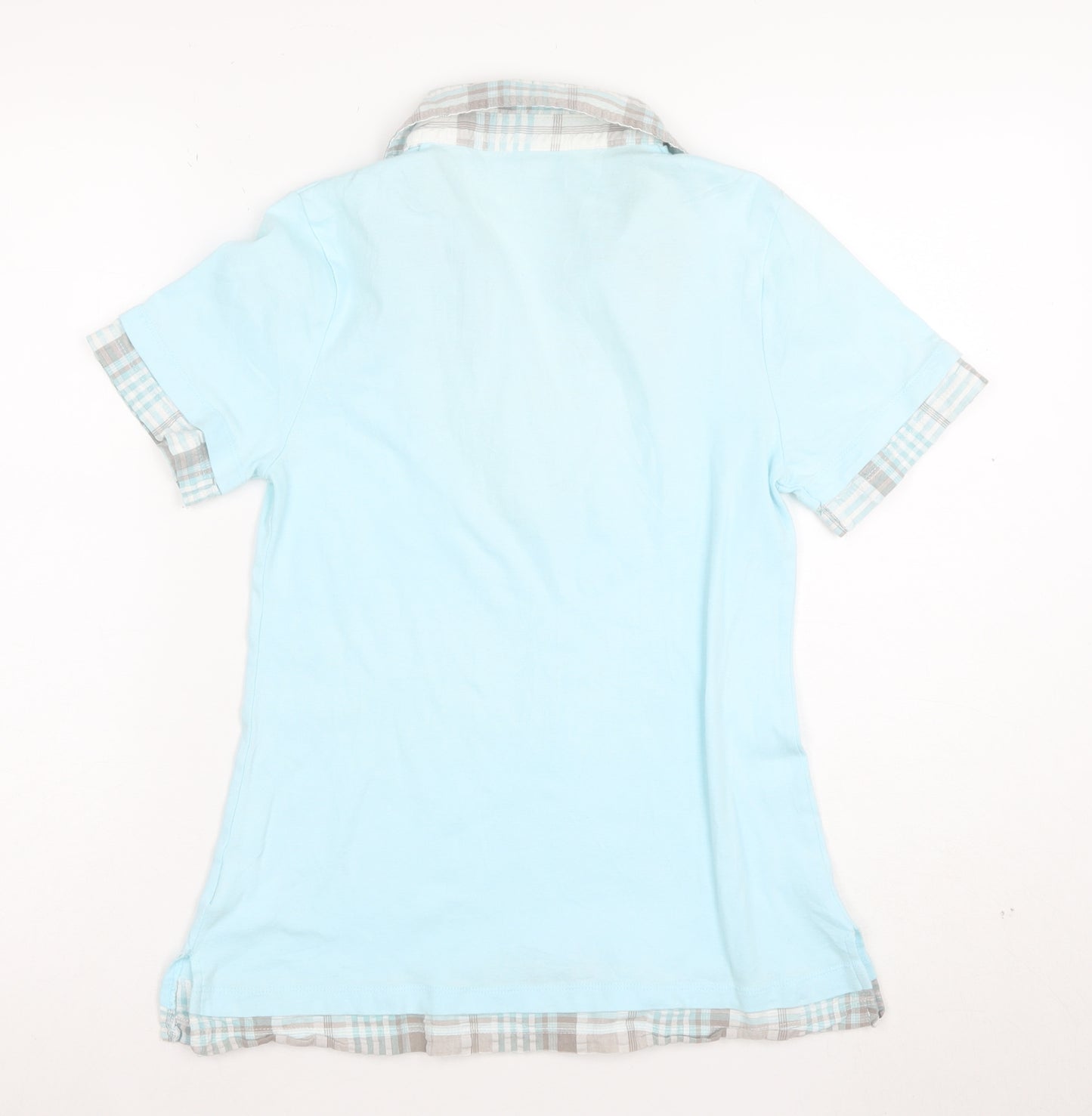 Cotton Traders Womens Blue V-Neck Polo Shirt Size 10 Short Sleeve
