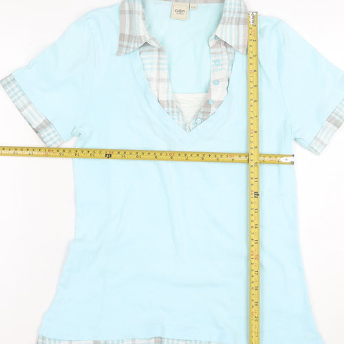 Cotton Traders Womens Blue V-Neck Polo Shirt Size 10 Short Sleeve