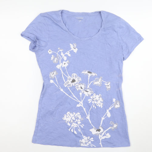 Calvin Klein Women's Blue Floral Beaded Cotton T-Shirt Size M