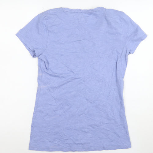 Calvin Klein Women's Blue Floral Beaded Cotton T-Shirt Size M