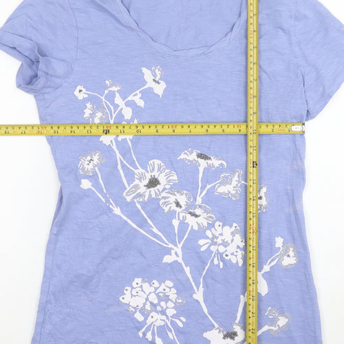 Calvin Klein Women's Blue Floral Beaded Cotton T-Shirt Size M