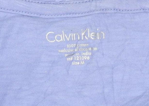 Calvin Klein Women's Blue Floral Beaded Cotton T-Shirt Size M