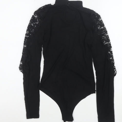 Fashion Union Womens Black Lace Long Sleeve High Neck Bodysuit Size 6