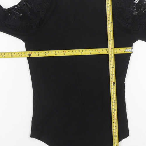 Fashion Union Womens Black Lace Long Sleeve High Neck Bodysuit Size 6