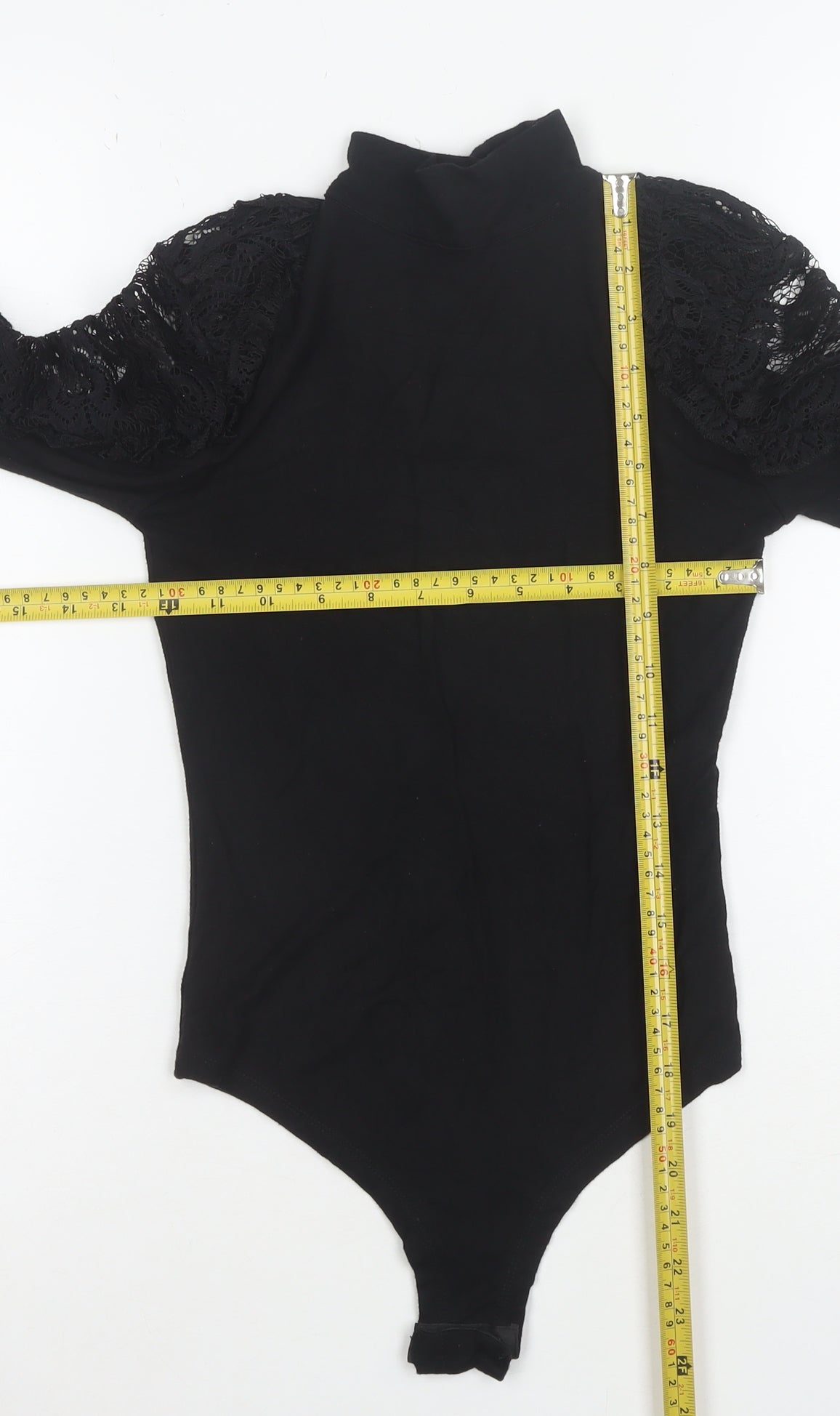Fashion Union Womens Black Lace Long Sleeve High Neck Bodysuit Size 6