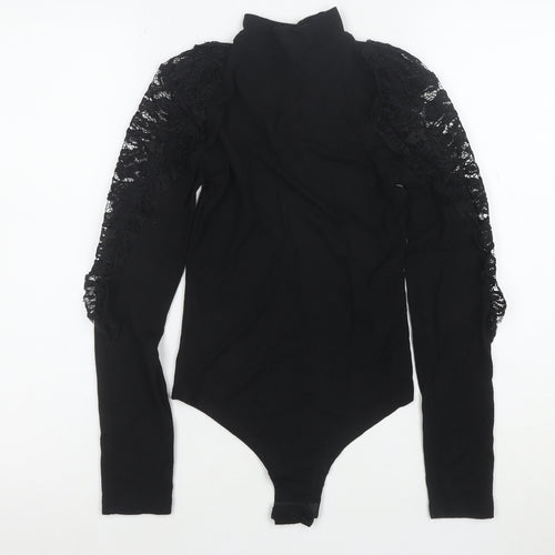 Fashion Union Womens Black Lace Long Sleeve High Neck Bodysuit Size 6