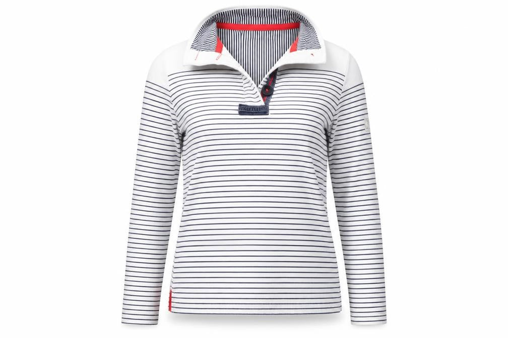 Joules Womens Navy White Striped Henley Sweatshirt Size 8 Cotton