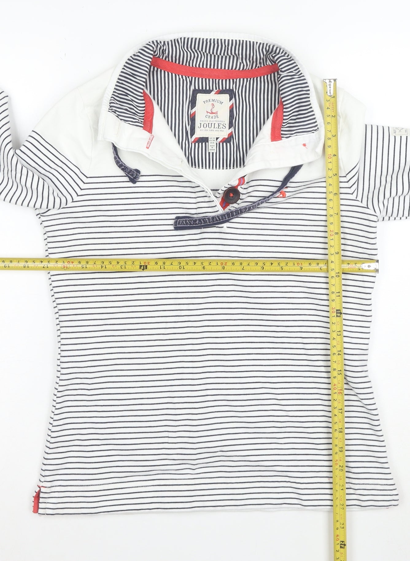 Joules Womens Navy White Striped Henley Sweatshirt Size 8 Cotton