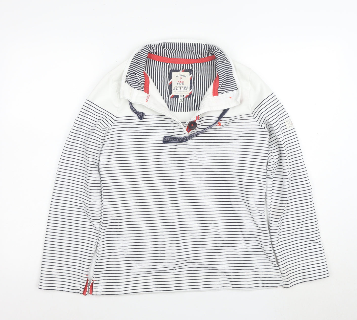Joules Womens Navy White Striped Henley Sweatshirt Size 8 Cotton