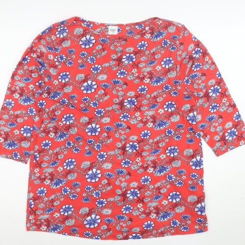 Cotton Traders Women Red Floral 3/4 Sleeve Jersey T-Shirt Size 16