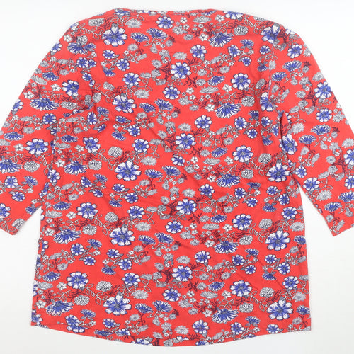 Cotton Traders Women Red Floral 3/4 Sleeve Jersey T-Shirt Size 16