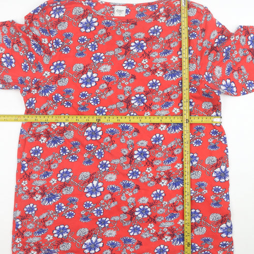 Cotton Traders Women Red Floral 3/4 Sleeve Jersey T-Shirt Size 16