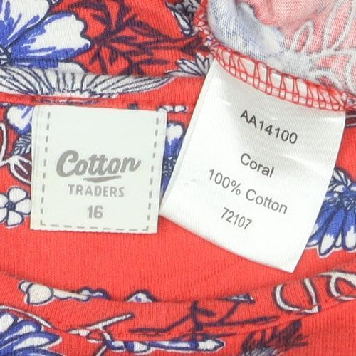 Cotton Traders Women Red Floral 3/4 Sleeve Jersey T-Shirt Size 16