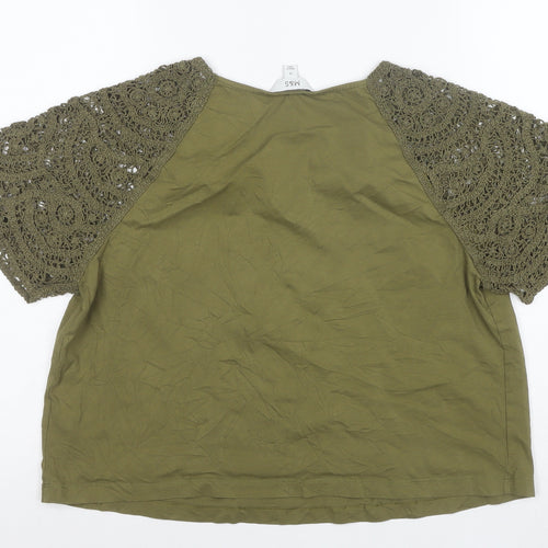 Marks and Spencer Womens Green Crochet Sleeve Cotton Blouse Size 12
