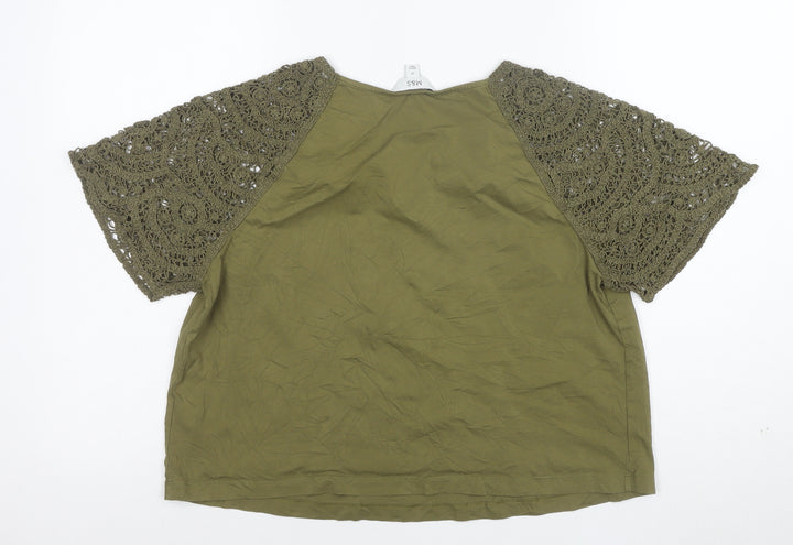 Marks and Spencer Womens Green Crochet Sleeve Cotton Blouse Size 12