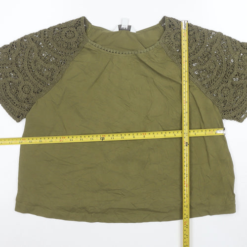 Marks and Spencer Womens Green Crochet Sleeve Cotton Blouse Size 12
