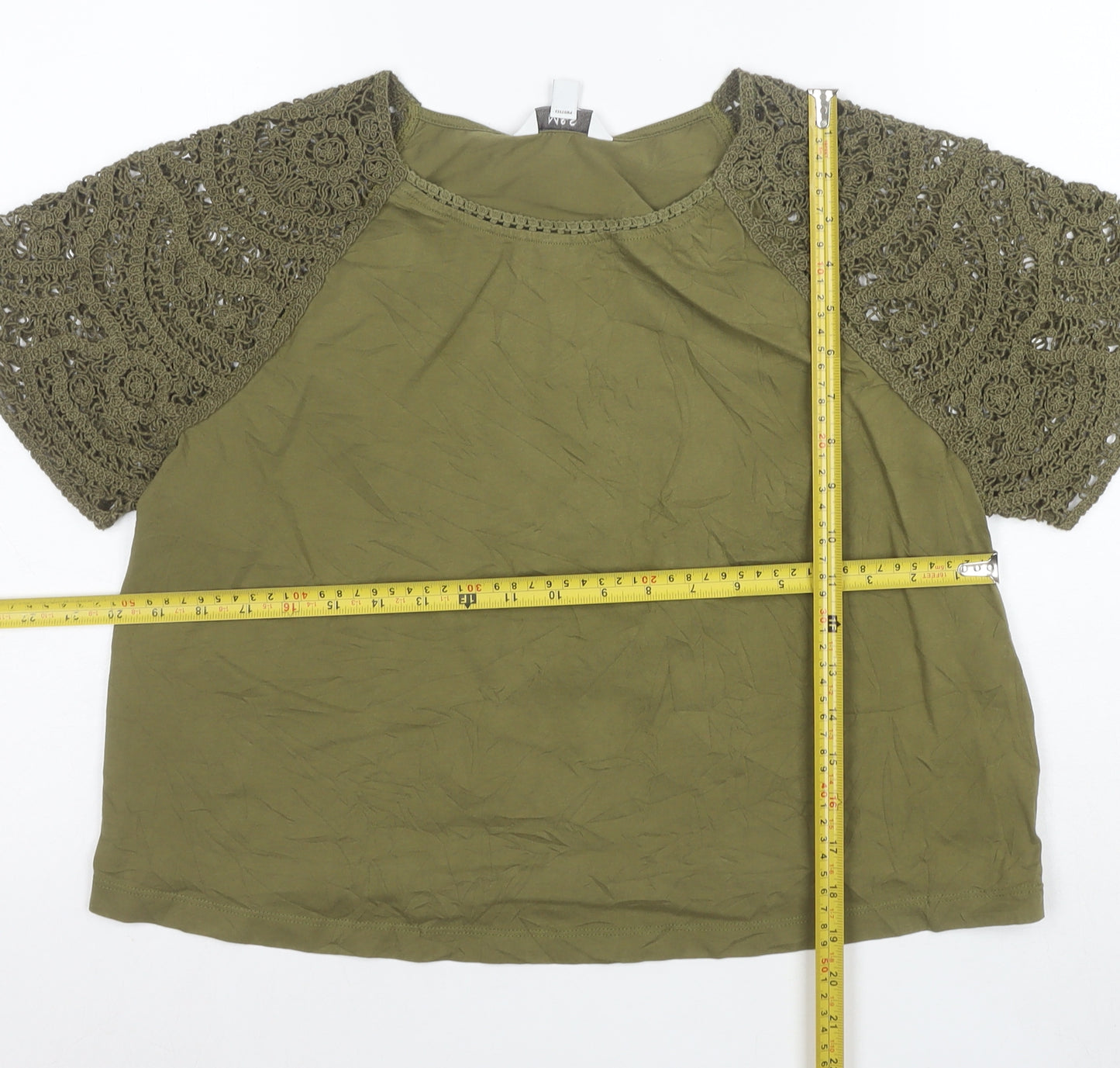 Marks and Spencer Womens Green Crochet Sleeve Cotton Blouse Size 12