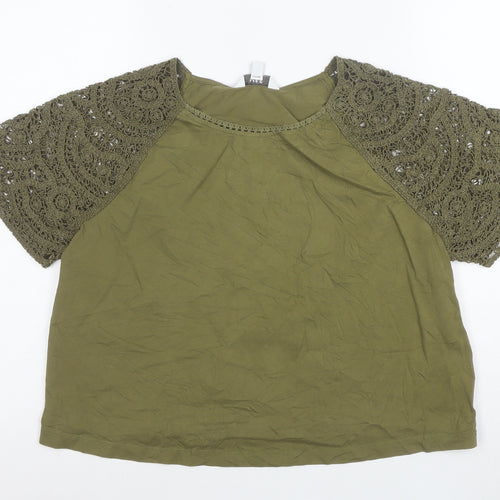 Marks and Spencer Womens Green Crochet Sleeve Cotton Blouse Size 12