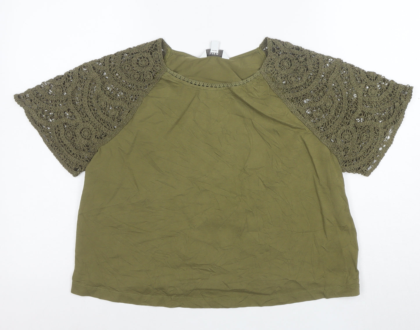 Marks and Spencer Womens Green Crochet Sleeve Cotton Blouse Size 12