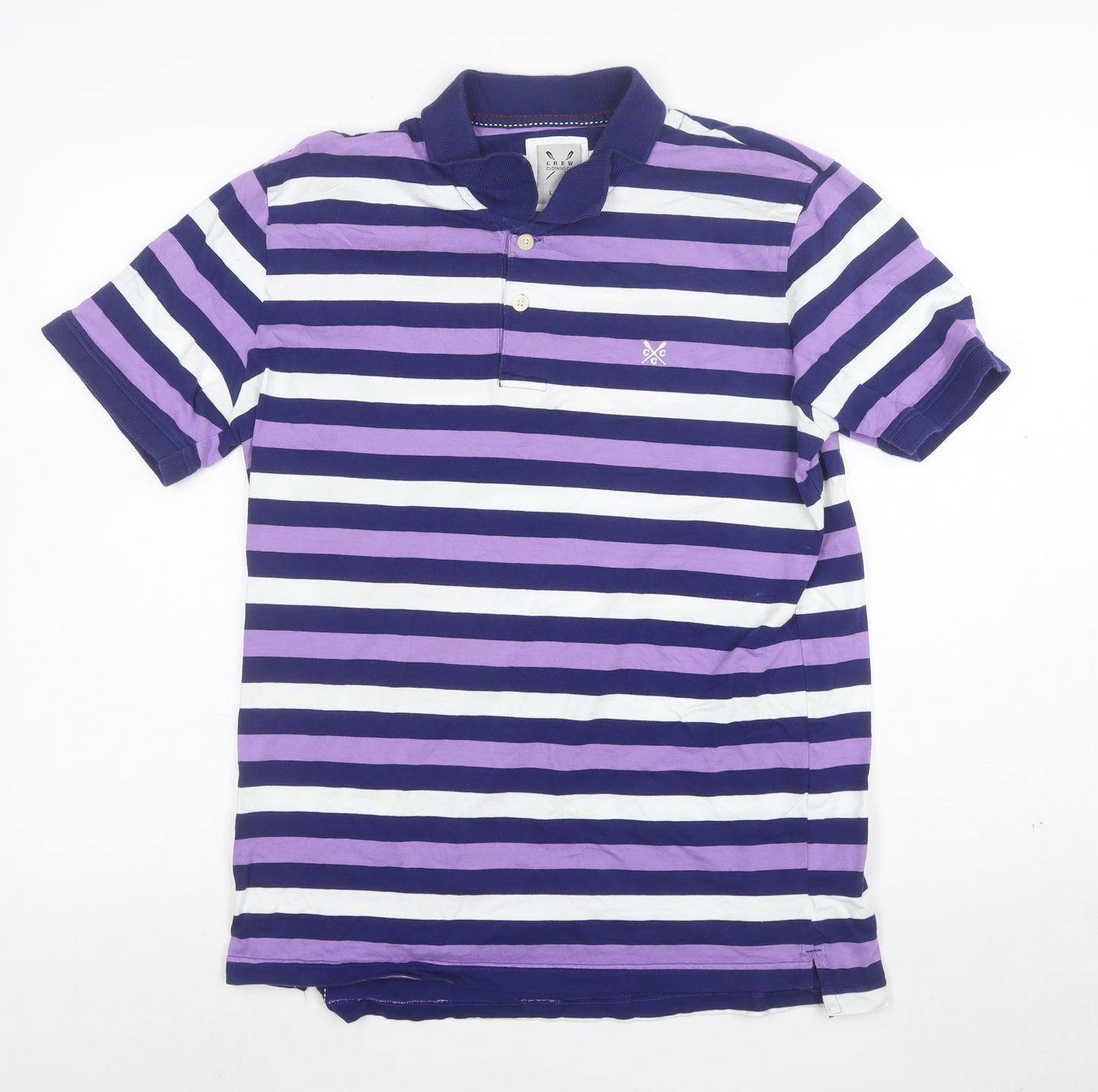 Crew Clothing Co. Men's Purple Striped Cotton Polo Shirt Size L