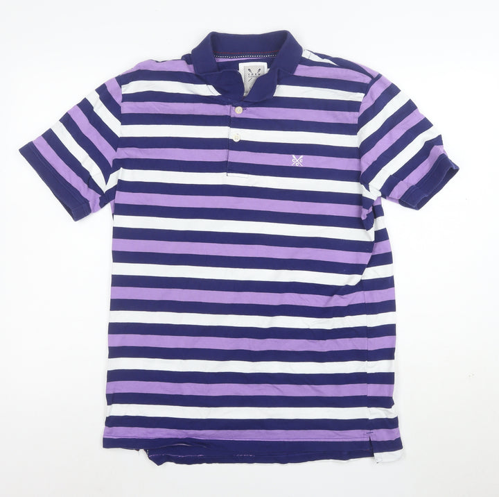 Crew Clothing Co. Men's Purple Striped Cotton Polo Shirt Size L