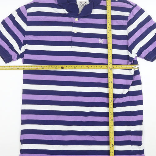 Crew Clothing Co. Men's Purple Striped Cotton Polo Shirt Size L