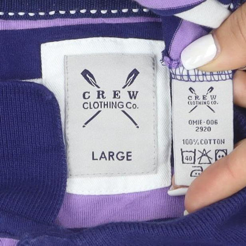Crew Clothing Co. Men's Purple Striped Cotton Polo Shirt Size L