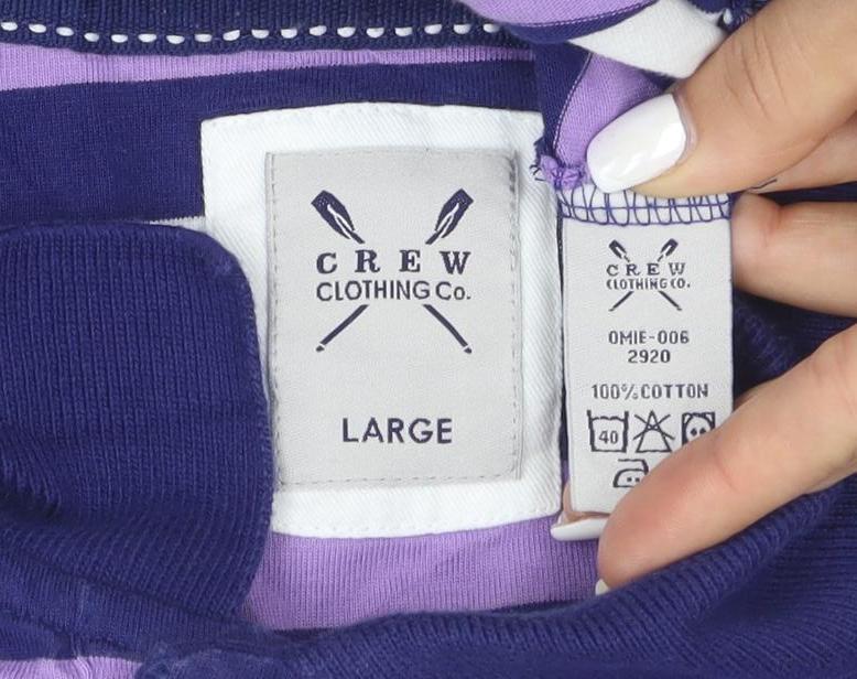 Crew Clothing Co. Men's Purple Striped Cotton Polo Shirt Size L
