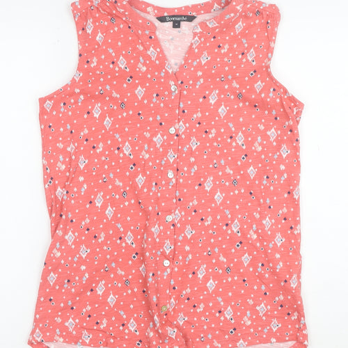 Bonmarché Women's Pink Geometric Sleeveless Cotton Button-Up Top Size 10