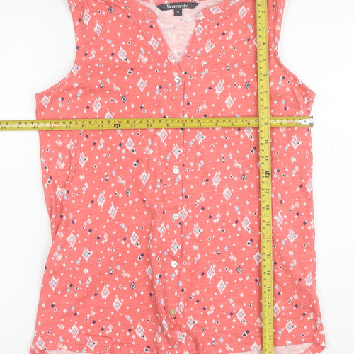 Bonmarché Women's Pink Geometric Sleeveless Cotton Button-Up Top Size 10