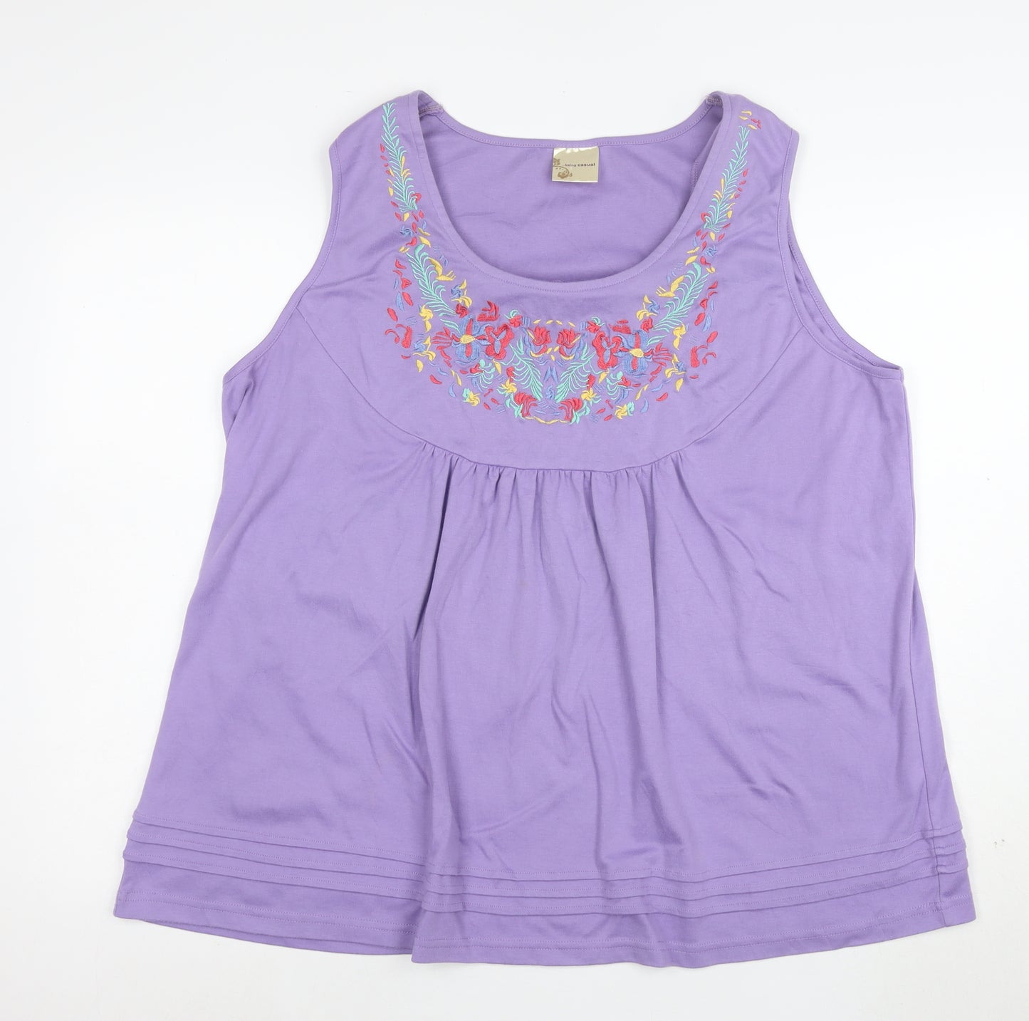 Being Casual Women’s Purple Embroidered Floral Tunic Tank Top Size 24