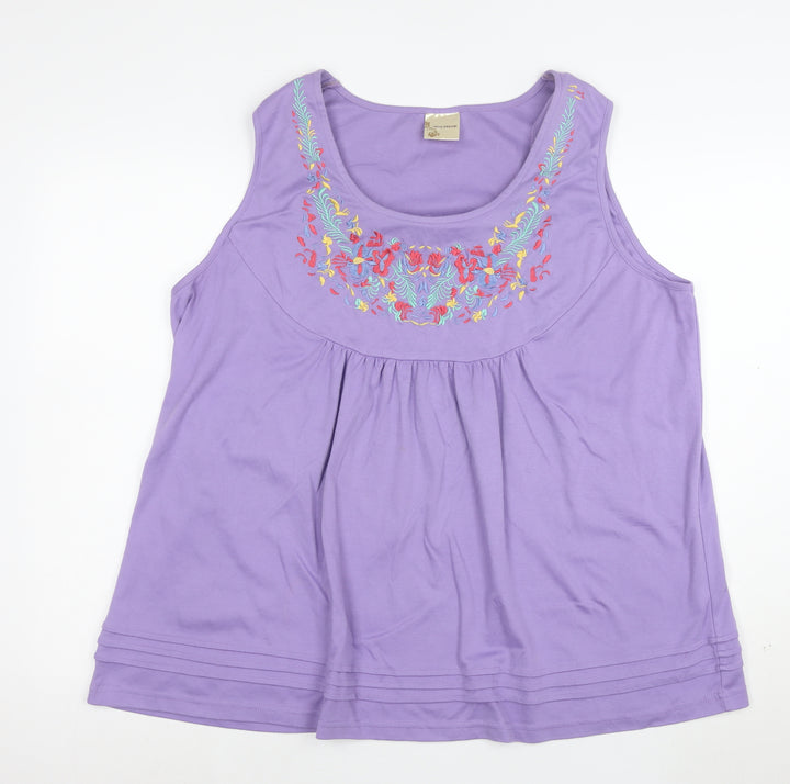 Being Casual Women’s Purple Embroidered Floral Tunic Tank Top Size 24
