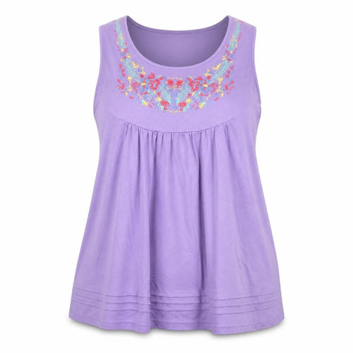 Being Casual Women’s Purple Embroidered Floral Tunic Tank Top Size 24