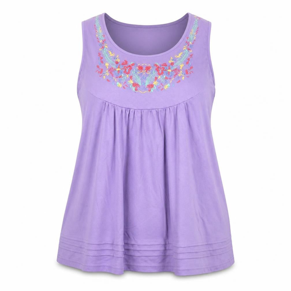 Being Casual Women’s Purple Embroidered Floral Tunic Tank Top Size 24