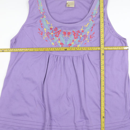 Being Casual Women’s Purple Embroidered Floral Tunic Tank Top Size 24