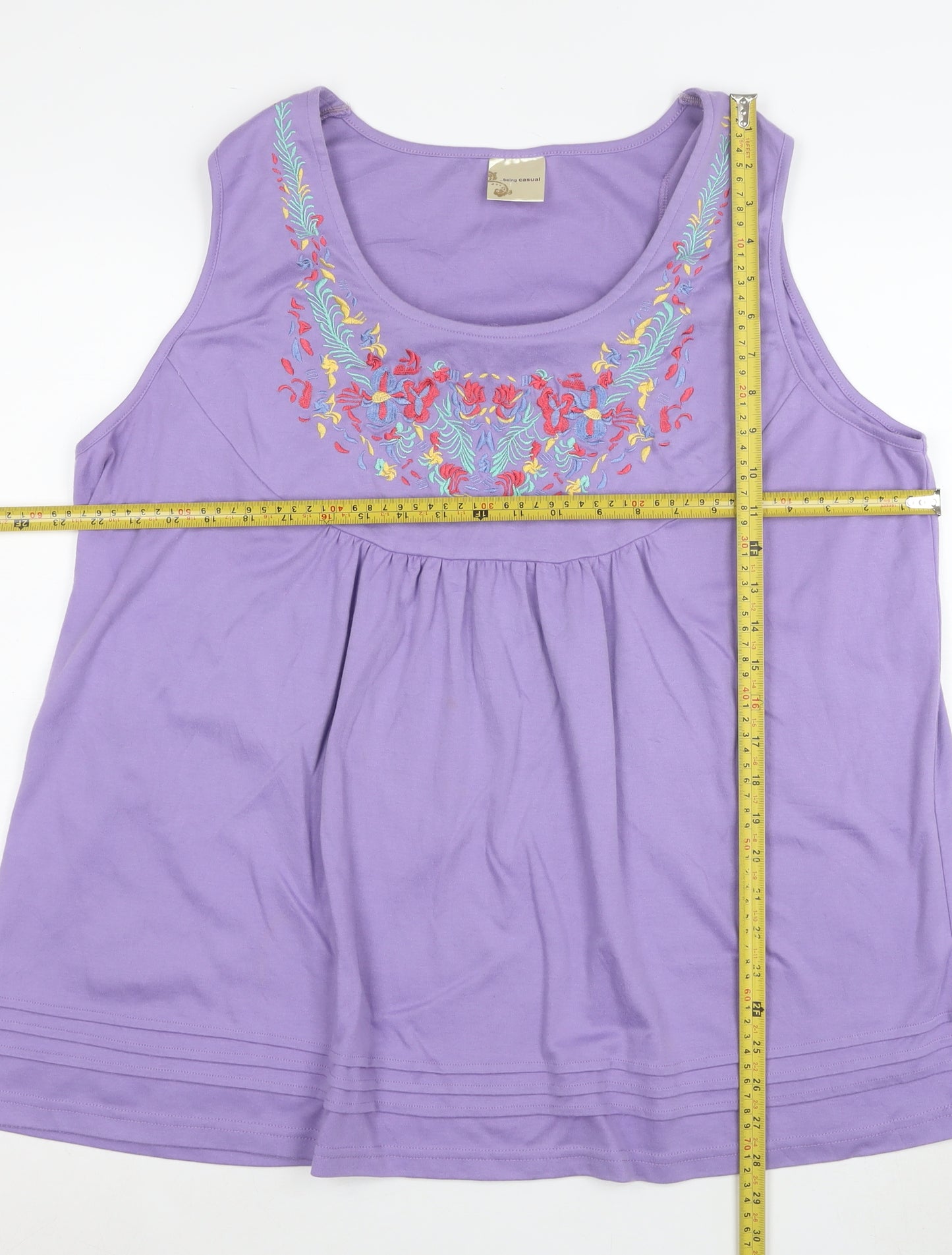 Being Casual Women’s Purple Embroidered Floral Tunic Tank Top Size 24