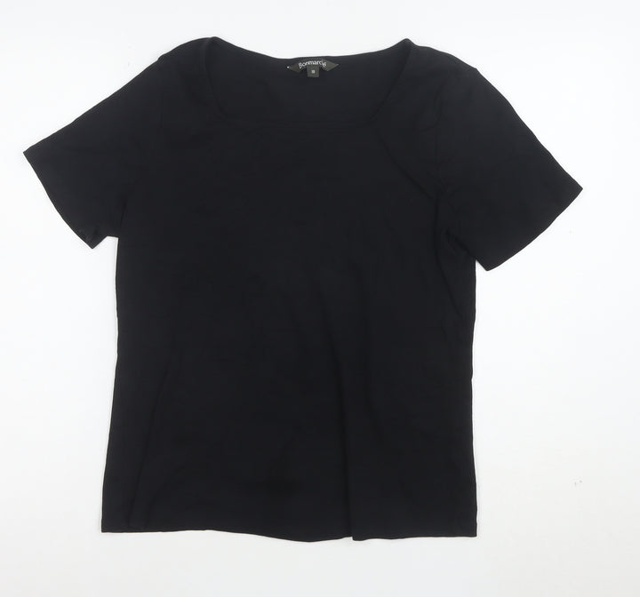 Bonmarche Women's Black Cotton Square Neck Short Sleeve T-Shirt Size 18