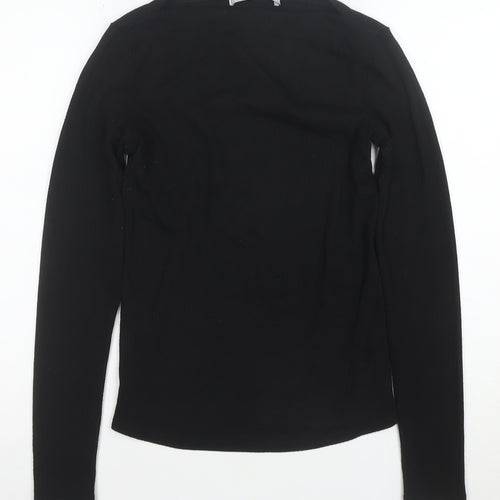 MNG Women's Black Slim Fit Long Sleeve Basic T-Shirt Size S